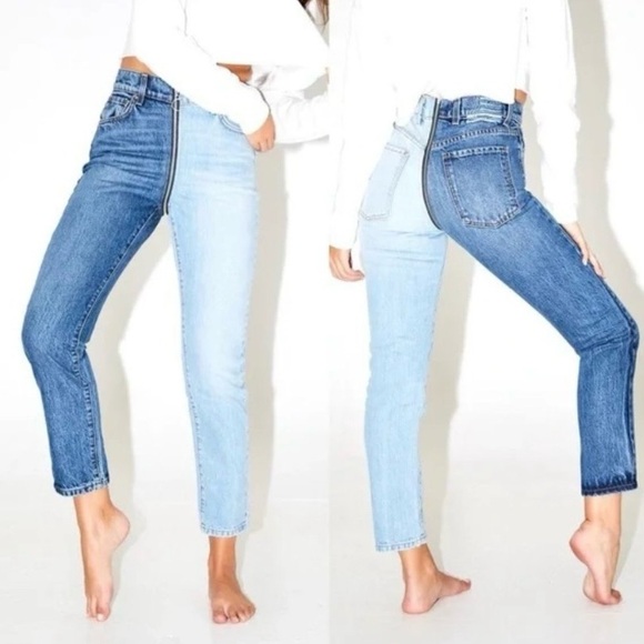 REVICE Ying Yang Two-Tone Zipper Wrapped Crop Jeans 28w - Picture 5 of 16